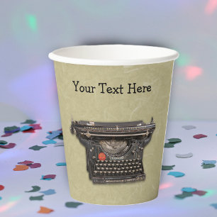 Vasos De Papel Viejo viejo Manuel Black Typewriter en Marbled Tan