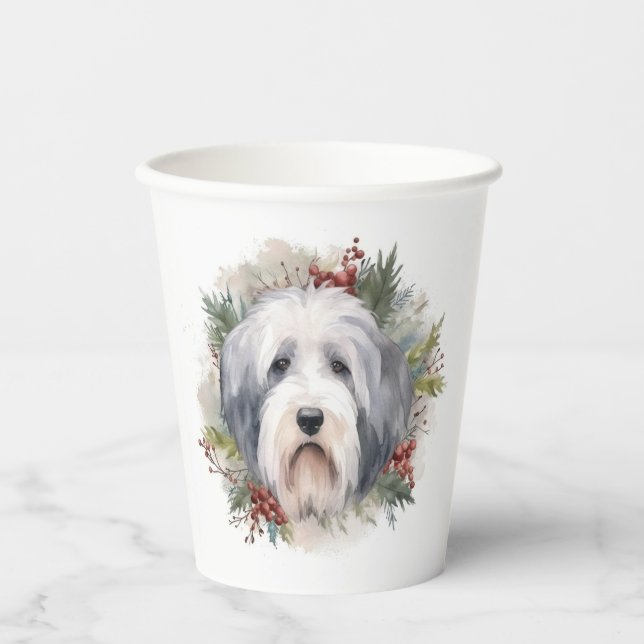 Vasos De Papel Viejos Navidades de Sheepdog ingleses escriben pre (Anverso)