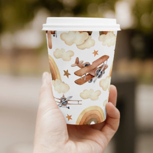 Vasos De Papel Vintage Aircraft Biplane Boy's Birthday Party