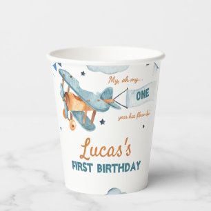 Vasos De Papel Vintage Airplane Birday