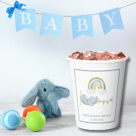 Vasos De Papel Vintage Airplane Rainbow Clouds Boy Baby Shower 
