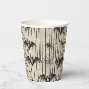 Vasos De Papel Vintage Bats and Spiderwebs en tiras angustiadas