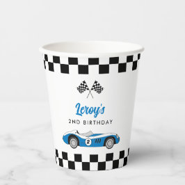 Vasos De Papel Vintage Blue Race Car Boy Fiesta de cumpleaños núm