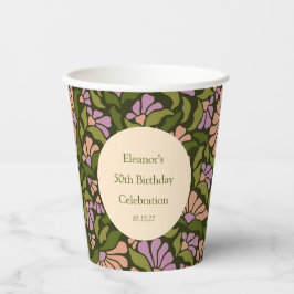 Vasos De Papel Vintage Boho Green Floral Personalizado 50 cumplea