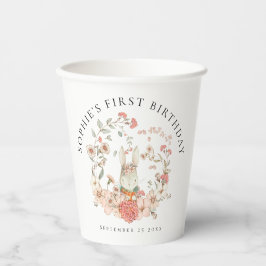 Vasos De Papel Vintage Bunny Floral Name Chica First Birday