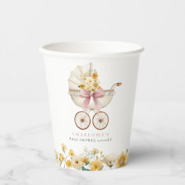 Vasos De Papel Vintage Carriage Yellow Floral Baby Shower Cup