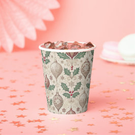 Vasos De Papel Vintage Christmas Beige Bauble