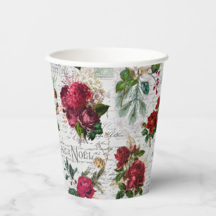 Vasos De Papel Vintage Christmas Rosa Joyeux Noel Ephemera