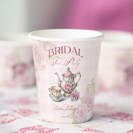 Vasos De Papel Vintage fiesta de té de novias de rosas rosas rosa