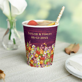Vasos De Papel Vintage Floral Rustic Primrose Burgundy Boda