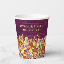 Vasos De Papel Vintage Floral Rustic Primrose Burgundy Boda