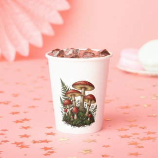 Vasos De Papel Vintage Fly Agaric Mushroom Illustration