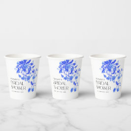 Vasos De Papel Vintage French Toile Blue Floral Bridal Shower