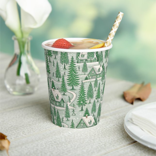 Vasos De Papel Vintage Green Toile Christmas Holiday (in situ)