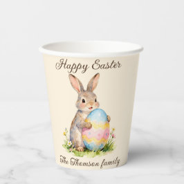 Vasos De Papel Vintage Happy Easter Bunny with Egg Family 