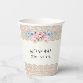 Vasos De Papel Vintage Ivory Blue Floral Lace Bridal Shower
