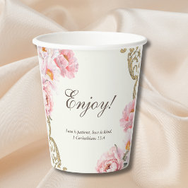 Vasos De Papel Vintage Ivory Pink Peony Christian Bridal Shower 