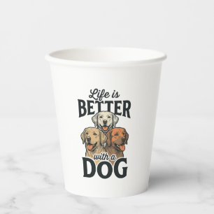 Vasos De Papel Vintage La Vida Es Mejor Con Un Perro Diseño Vecto