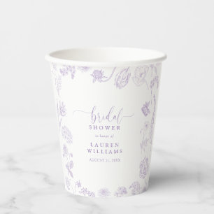 Vasos De Papel Vintage Lilac Lavender Floral Script Ducha de novi