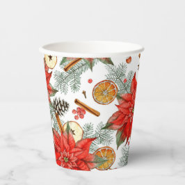 Vasos De Papel Vintage Merry Christmas Watercolor Rojo Poinsettia