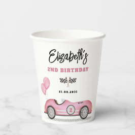 Vasos De Papel Vintage Pink Race Car Two Fast Chica Birday Party