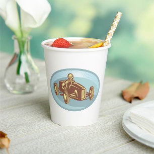 Vasos De Papel Vintage Race Car Driver Classic Motorsport Art