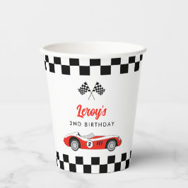 Vasos De Papel Vintage Red Race Car Boy Fiesta de cumpleaños 2