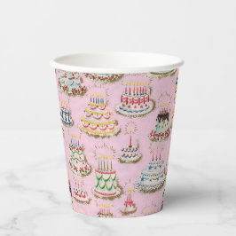 Vasos De Papel Vintage Retro Happy Birday Cakes