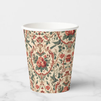 Vasos De Papel Vintage Rose & Bird Pattern Romantic Art Nouveau