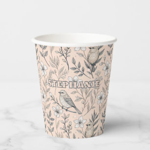 Vasos De Papel Vintage Sakura Cerezo Blossom y Ave Estética 3