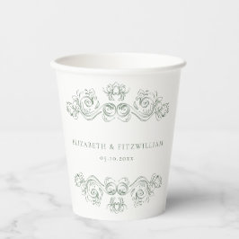 Vasos De Papel Vintage Silenciado Green Ornate Frame Gracias