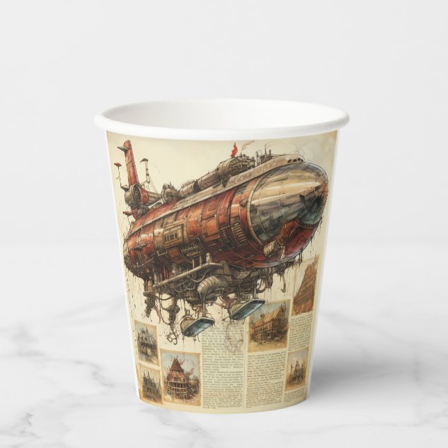 Vasos De Papel Vintage Steampunk Zeppelin (11) (Anverso)