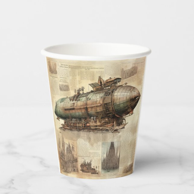 Vasos De Papel Vintage Steampunk Zeppelin (5) (Anverso)