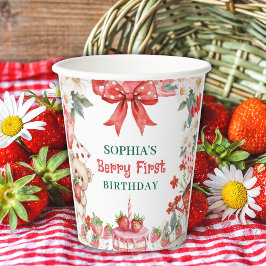 Vasos De Papel Vintage Strawberry Berry First Birthday 