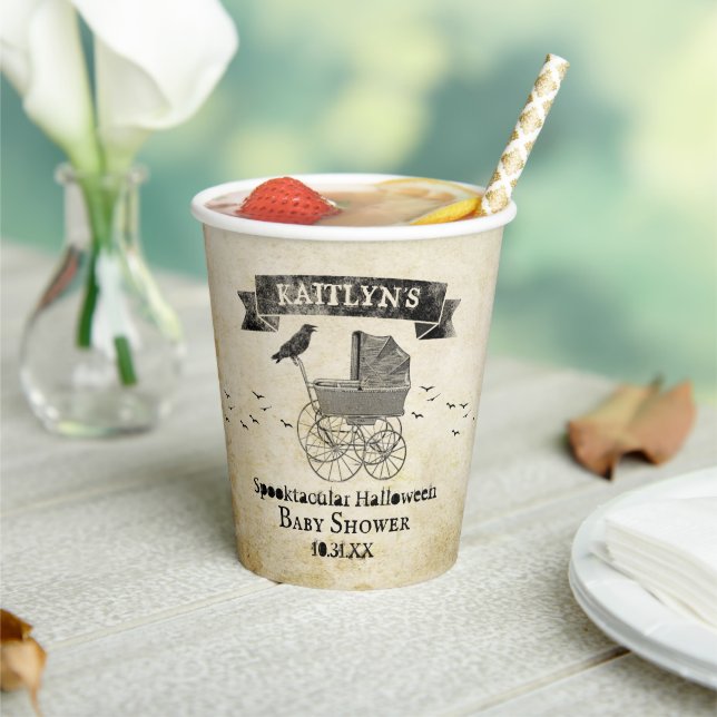 Vasos De Papel Vintage Stroller Halloween Baby Shower (in situ)