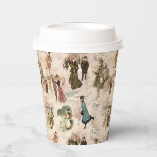 Vasos De Papel Vintage Winter Fun Snow Scenes una escena de nieve