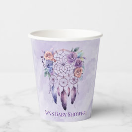 Vasos De Papel Violet Dreamcatcher y Flowers Chica Baby Shower