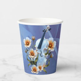 Vasos De Papel Violín blanco con flores - Música elegante y natur
