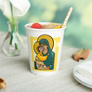 Vasos De Papel Virgen bizantina moderna María y religión infantil