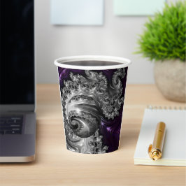 Vasos De Papel Vórtex fractal plateado y púrpura