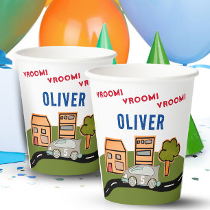 Vasos De Papel Vroom Carreras Car Road House Boy Cumpleaños