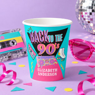 Vasos De Papel Vuelta a los 90 Fiesta de Cumpleaños Retro Neon