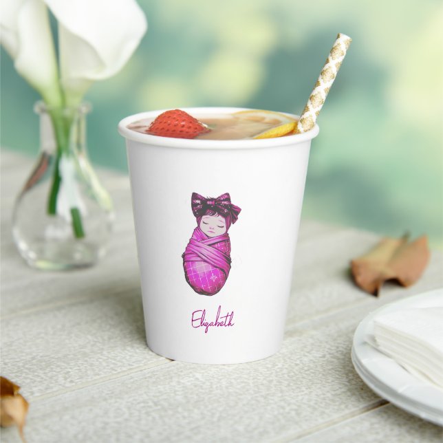 Vasos De Papel Waddle y luego Swaddle Pink Baby Shower (in situ)