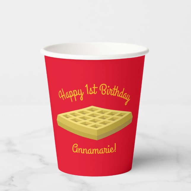 Vasos De Papel Waffle Cute Breakfast Brunch Niños 1er cumpleaños (Anverso)