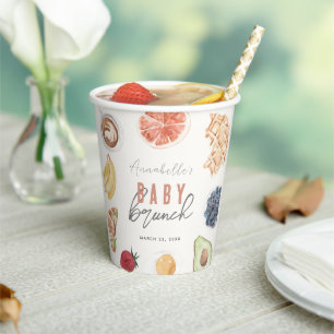 Vasos De Papel Waffles Coffee Fruits Watercolor Bebé Brunch