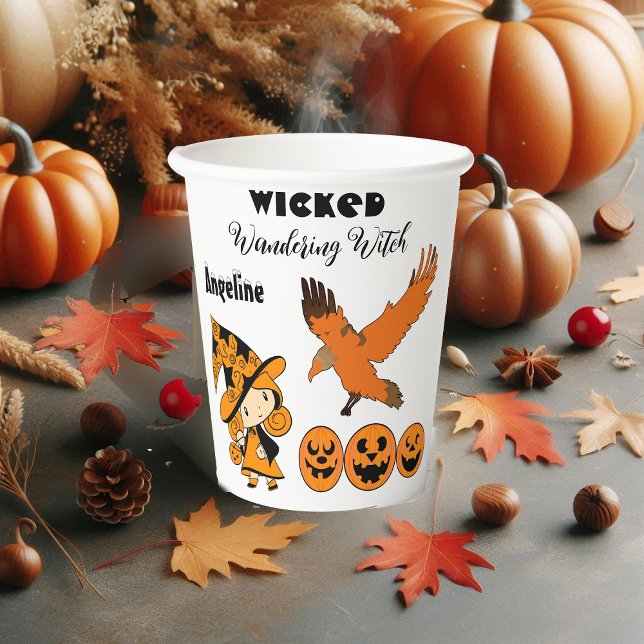 Vasos De Papel Wandering Witch Pumpkins Halloween Cumpleaños (Wicked Wandering Witch Pumpkins Halloween Birthday Paper Cups)