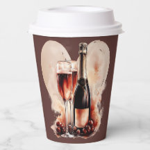 Warm Red and Tan Watercolor Champagne Bottle