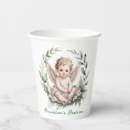 Vasos De Papel Watercolor Angel Wings Baptism Green