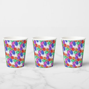 Vasos De Papel Watercolor Artsy Flores Verde Rojo