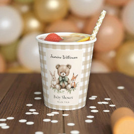 Vasos De Papel Watercolor Baby Shower Teddy Bear Gingham Cups